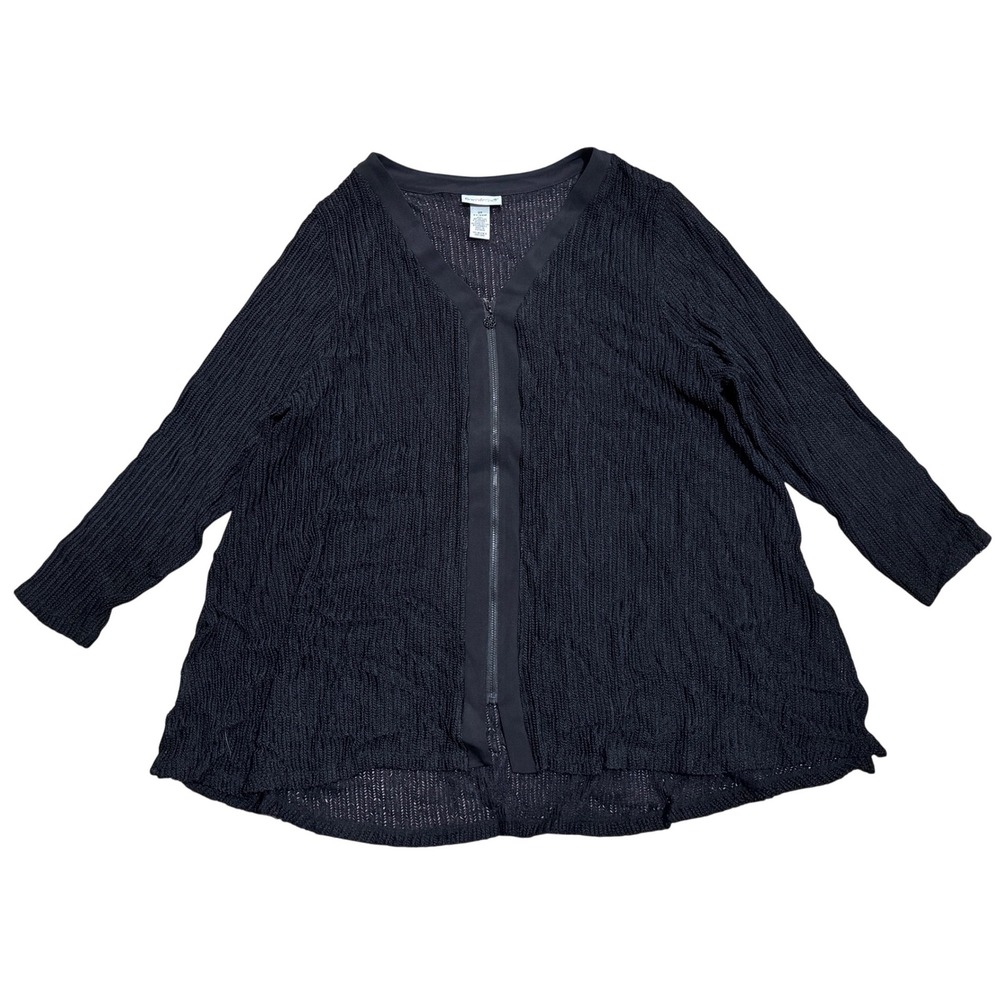 Catherine's NEW Black Textured Zip Sheer Cardigan Sweater Knit Top Plus 2X 22 24